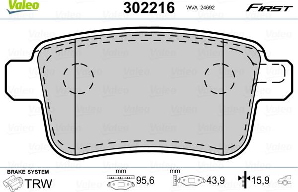 Valeo 302216 - Brake Pad Set, disc brake autospares.lv