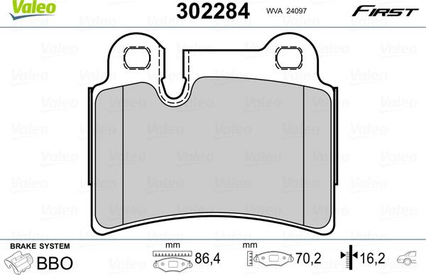 Valeo 302284 - Brake Pad Set, disc brake autospares.lv