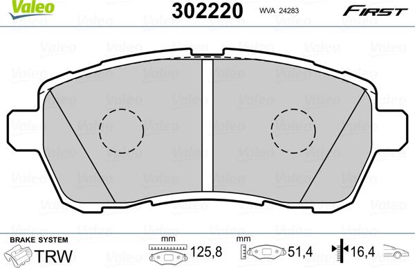 Valeo 302220 - Brake Pad Set, disc brake autospares.lv