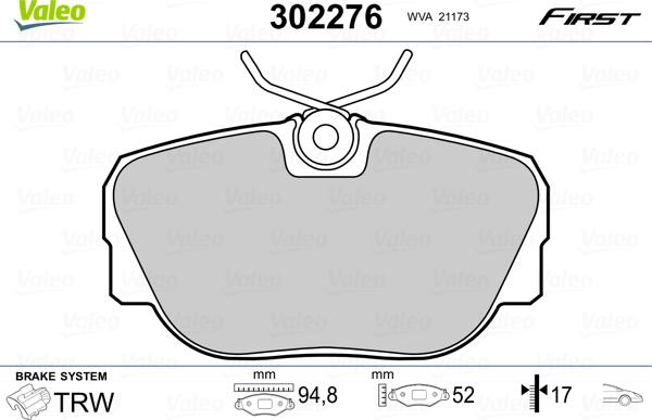 Valeo 302276 - Brake Pad Set, disc brake autospares.lv