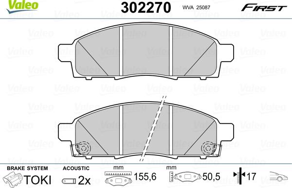 Valeo 302270 - Brake Pad Set, disc brake autospares.lv