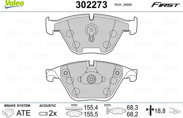 Valeo 302273 - Brake Pad Set, disc brake autospares.lv