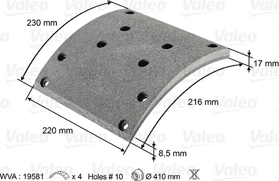 Valeo 219800 - Brake Lining Kit, drum brake autospares.lv
