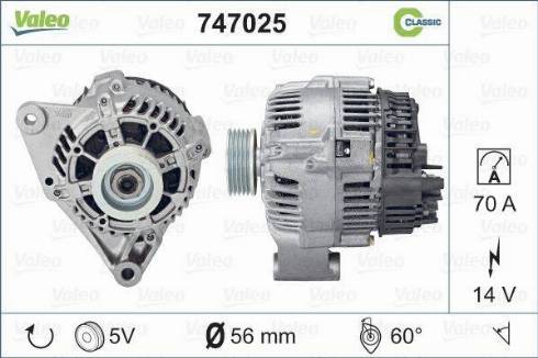 Valeo 747025 - Alternator autospares.lv