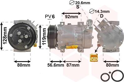 Van Wezel 0900K238 - Compressor, air conditioning autospares.lv