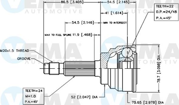 VEMA 18432 - Joint Kit, drive shaft autospares.lv