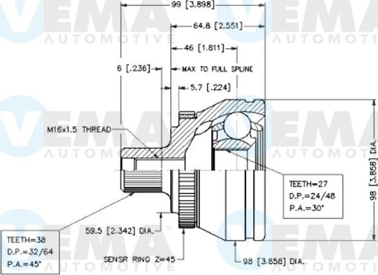 VEMA 18550 - Joint Kit, drive shaft autospares.lv