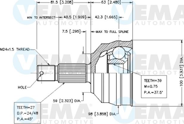 VEMA 18615 - Joint Kit, drive shaft autospares.lv