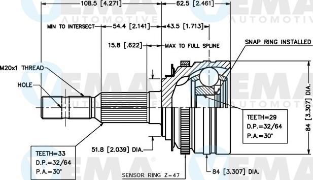 VEMA 18636 - Joint Kit, drive shaft autospares.lv