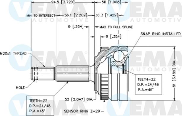 VEMA 18624 - Joint Kit, drive shaft autospares.lv