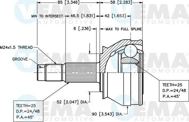 VEMA 18255 - Joint Kit, drive shaft autospares.lv