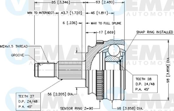 VEMA 18256 - Joint Kit, drive shaft autospares.lv