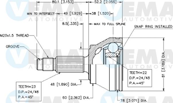 VEMA 18216 - Joint Kit, drive shaft autospares.lv