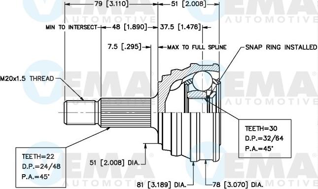 VEMA 18230 - Joint Kit, drive shaft autospares.lv