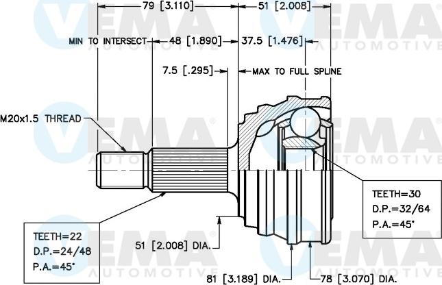 VEMA 18232 - Joint Kit, drive shaft autospares.lv