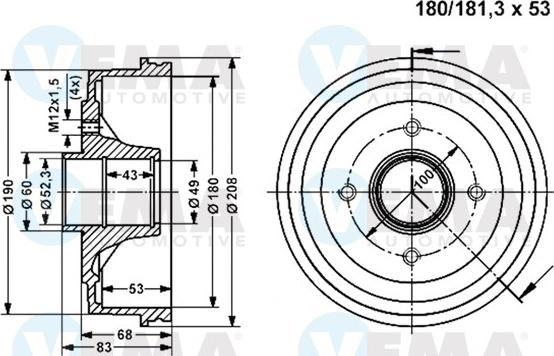 VEMA 800834 - Brake Drum autospares.lv