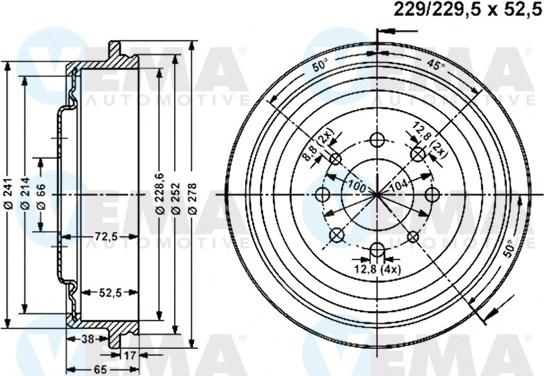 VEMA 800835 - Brake Drum autospares.lv