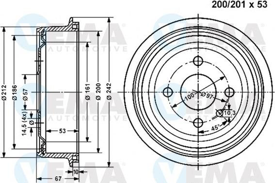 VEMA 800828 - Brake Drum autospares.lv