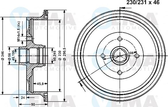 VEMA 801114 - Brake Drum autospares.lv