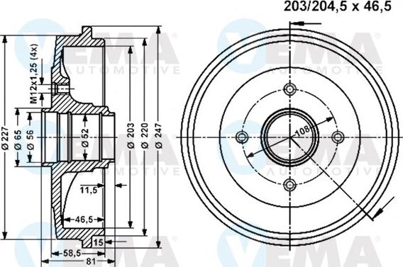 VEMA 801336 - Brake Drum autospares.lv