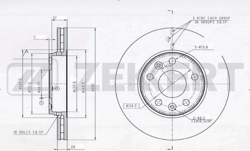 Zekkert BS-5001B - Brake Disc autospares.lv