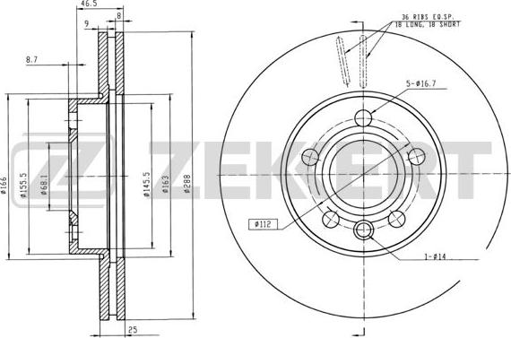 Zekkert BS-5198B - Brake Disc autospares.lv