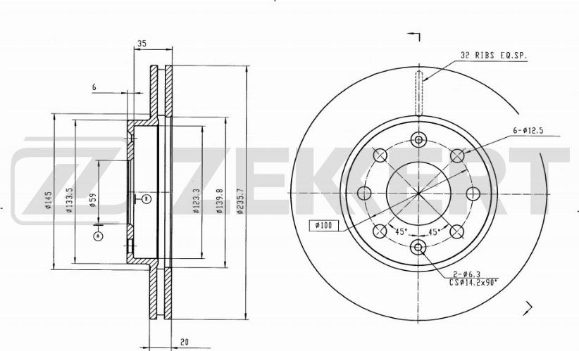 Zekkert BS-5395B - Brake Disc autospares.lv