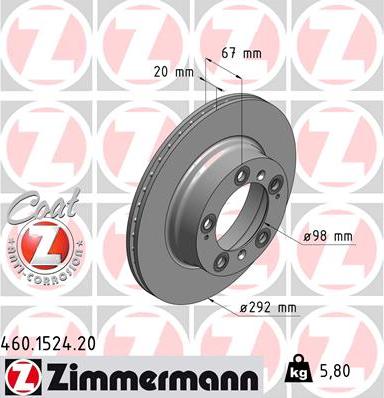 Zimmermann 460.1524.20 - Brake Disc autospares.lv