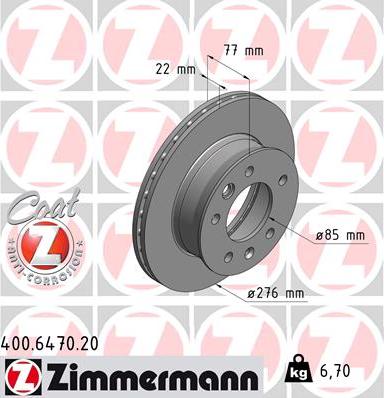 Zimmermann 400.6470.20 - Brake Disc autospares.lv