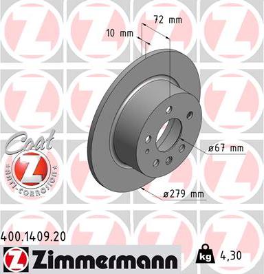 Zimmermann 400.1409.20 - Brake Disc autospares.lv