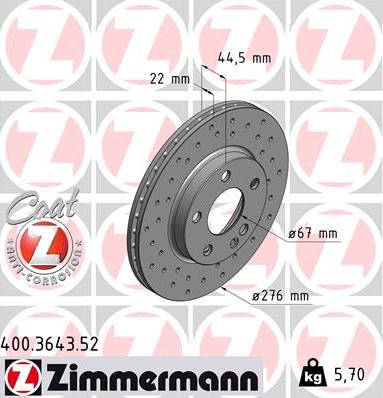 Zimmermann 400.3643.52 - Brake Disc autospares.lv