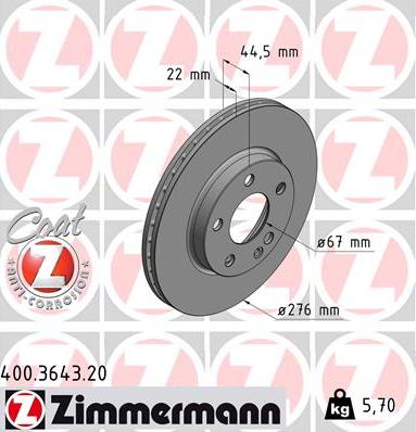 Zimmermann 400.3643.20 - Brake Disc autospares.lv