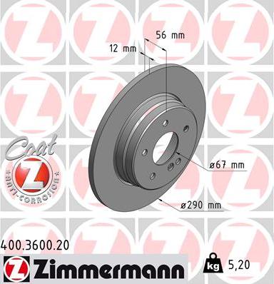 Zimmermann 400.3600.20 - Brake Disc autospares.lv