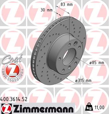 Zimmermann 400.3614.52 - Brake Disc autospares.lv