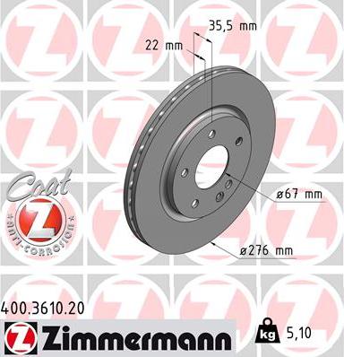 Zimmermann 400.3610.20 - Brake Disc autospares.lv