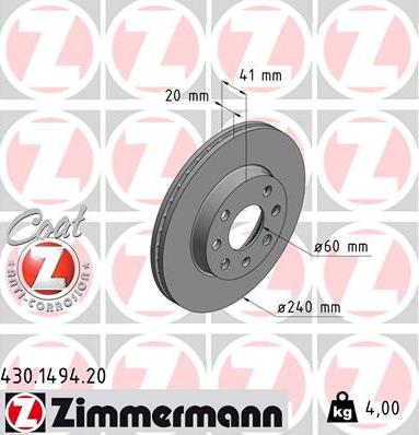 Zimmermann 430.1494.20 - Brake Disc autospares.lv