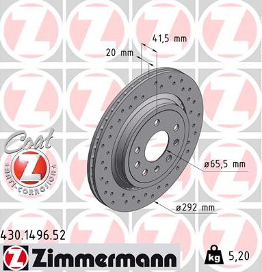 Zimmermann 430.1496.52 - Brake Disc autospares.lv