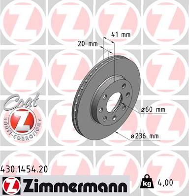 Zimmermann 430.1454.20 - Brake Disc autospares.lv