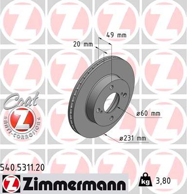 Zimmermann 540.5311.20 - Brake Disc autospares.lv