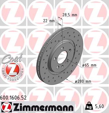 Zimmermann 600.1606.52 - Brake Disc autospares.lv