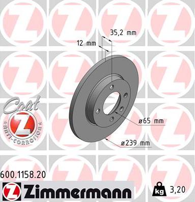 Zimmermann 600.1158.20 - Brake Disc autospares.lv