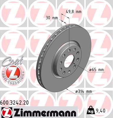 Zimmermann 600.3242.20 - Brake Disc autospares.lv