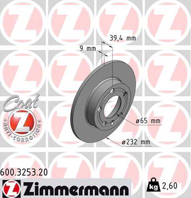 Zimmermann 600.3253.20 - Brake Disc autospares.lv