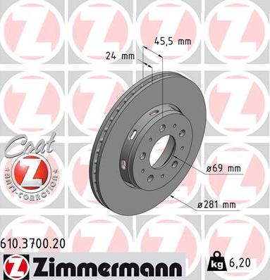 Zimmermann 610.3700.20 - Brake Disc autospares.lv