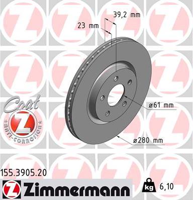 Zimmermann 155.3905.20 - Brake Disc autospares.lv