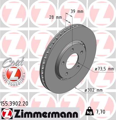 Zimmermann 155.3902.20 - Brake Disc autospares.lv