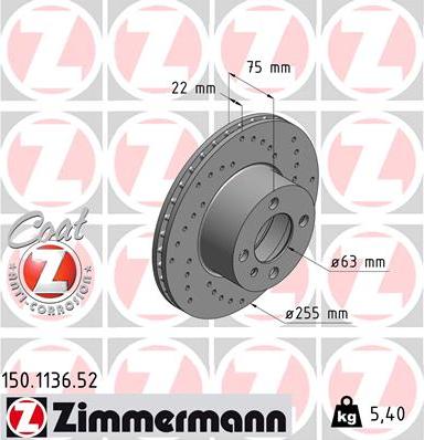 Zimmermann 150.1136.52 - Brake Disc autospares.lv