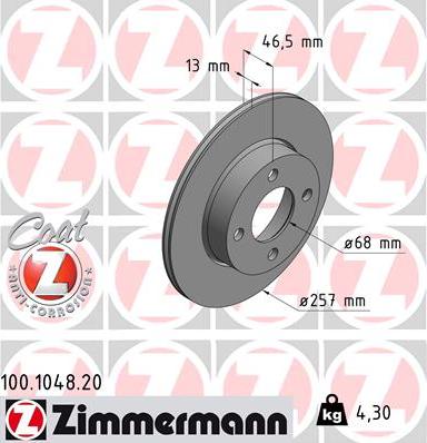 Zimmermann 100.1048.20 - Brake Disc autospares.lv