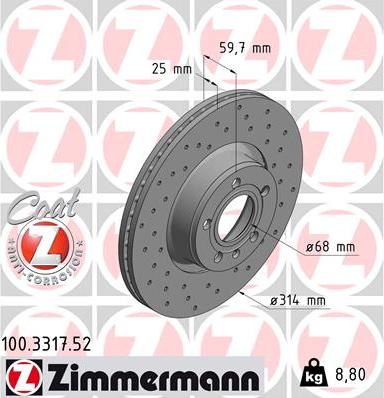 Zimmermann 100.3317.52 - Brake Disc autospares.lv