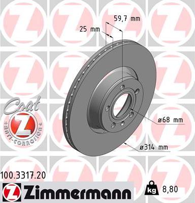 Zimmermann 100.3317.20 - Brake Disc autospares.lv